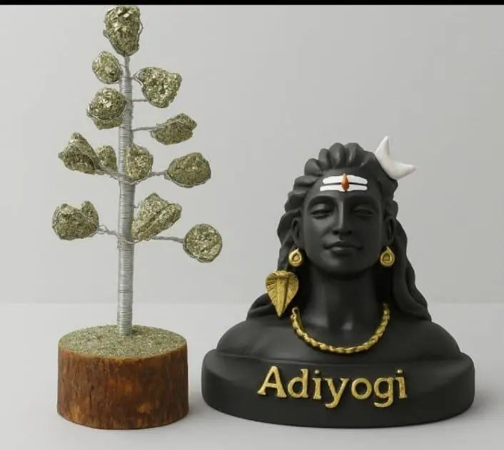 Adiyogi Shiva Idol with Pyrite Crystal Tree – Prosperity, Protection & Spiritual Décor Combo