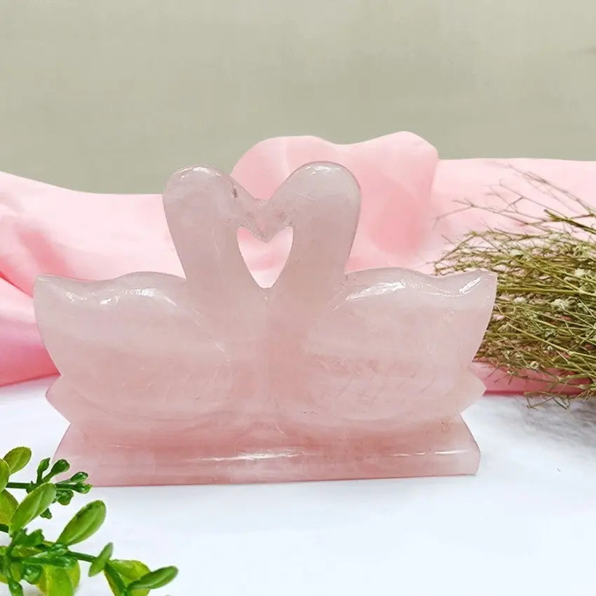 Rose Quartz Swan Pair – Symbol of Love, Harmony & Positive Vibes