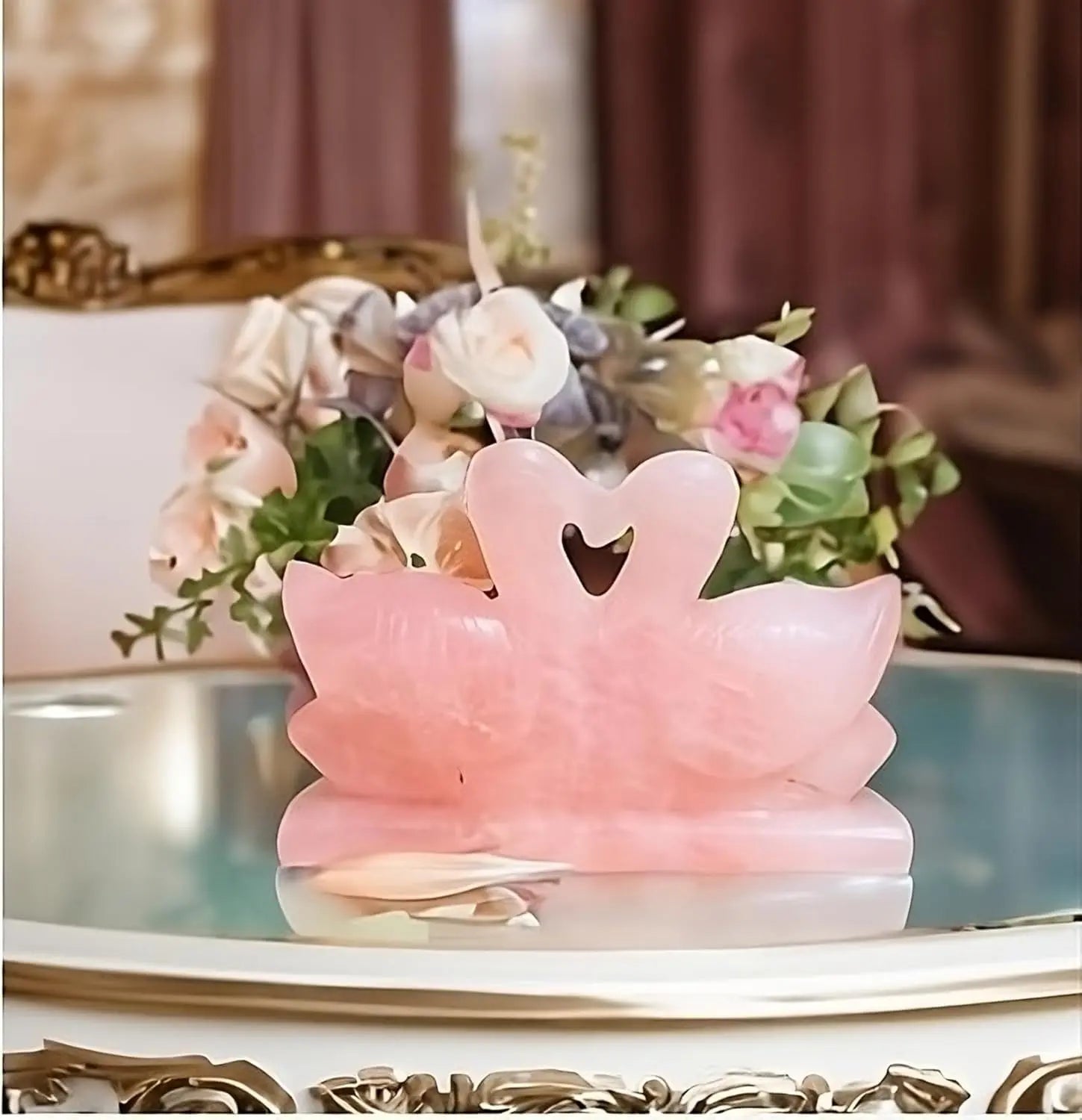 Rose Quartz Swan Pair – Symbol of Love, Harmony & Positive Vibes
