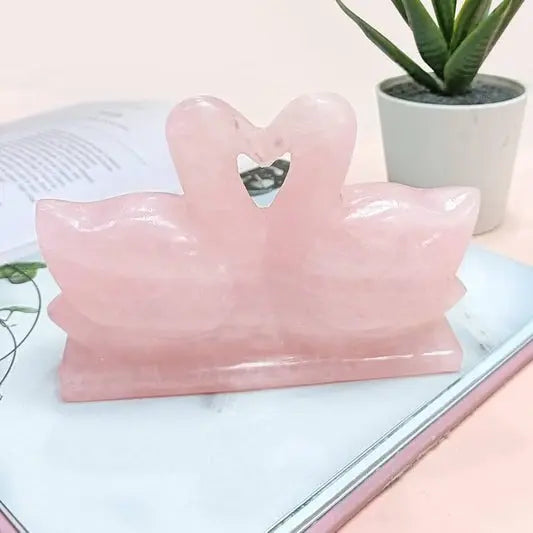 Rose Quartz Swan Pair – Symbol of Love, Harmony & Positive Vibes