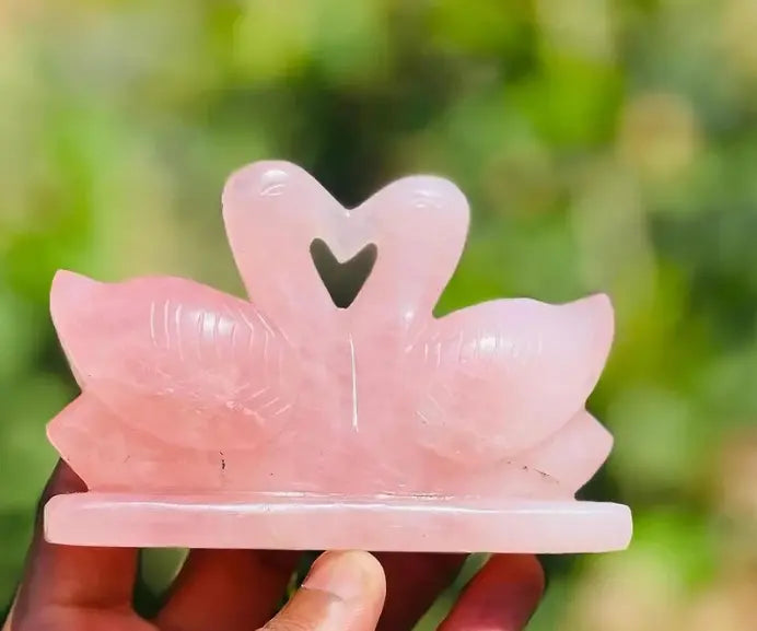 Rose Quartz Swan Pair – Symbol of Love, Harmony & Positive Vibes