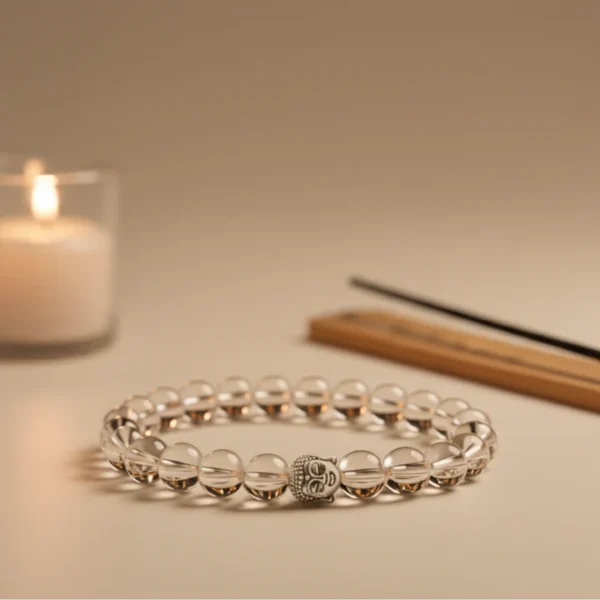 Clear Quartz Crystal Bracelet with Buddha Charm