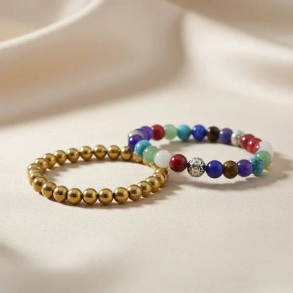 Golden Pyrite and Seven Chakra Bracelet