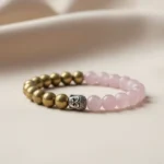 Rose Quartz and Golden Pyrite Bracelet with Buddha Charm