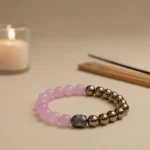 Rose Quartz and Golden Pyrite Bracelet with Buddha Charm - Image 2