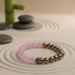 Rose Quartz and Golden Pyrite Bracelet with Buddha Charm - Image 4