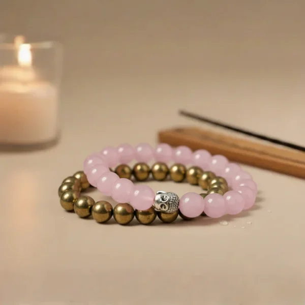 Rose Quartz and Golden Pyrite Bracelet Combo