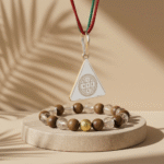 Surya Budh Yantra Silver Locket and Wood and Clear Crystal Bracelet Combo