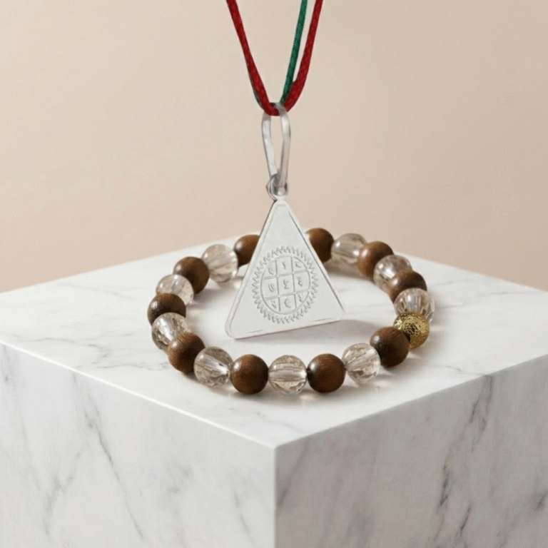 Surya Budh Yantra Silver Locket and Wood and Clear Crystal Bracelet Combo