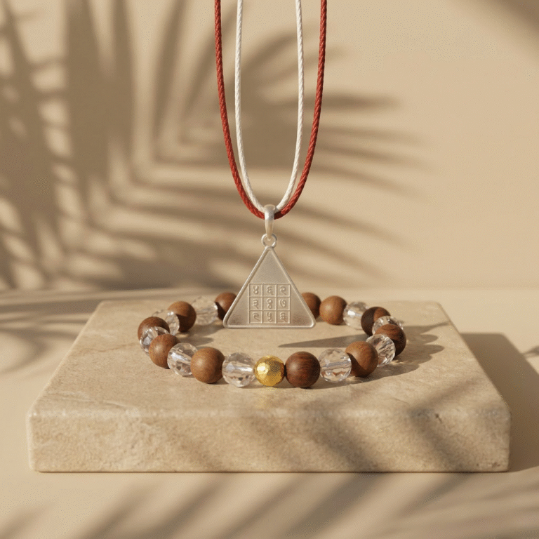 Surya Pyra Yantra Pure Silver Locket & Wood Crystal Bracelet Combo