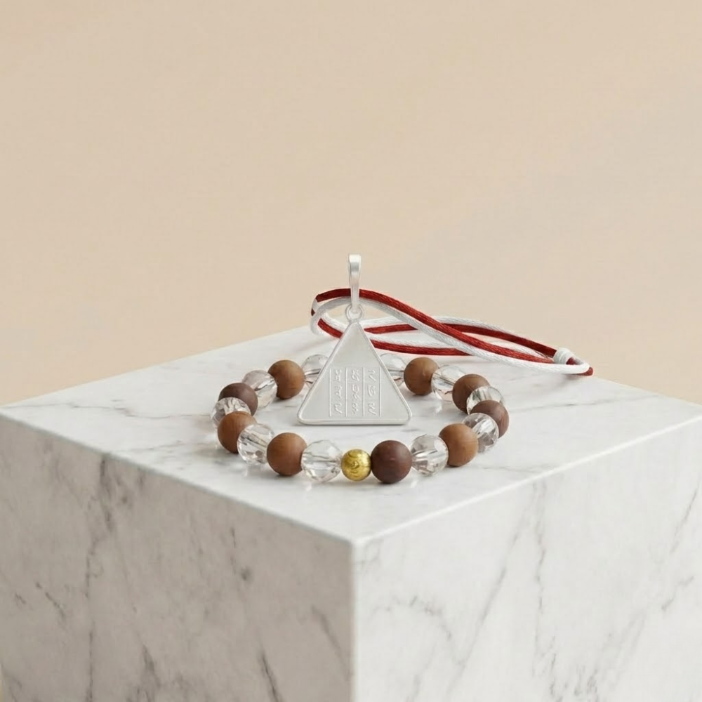 Surya Pyra Yantra Pure Silver Locket & Wood Crystal Bracelet Combo