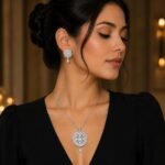 Silver-Tone CZ Baguette Pendant Necklace & Drop Earrings Set for Women - Image 3