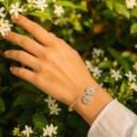 Crystal Cubic Zirconia Bangle Bracelet Set for Women | Gold & Silver Tone Baguette & Floral Design - Image 3