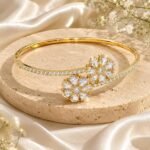 Crystal Cubic Zirconia Bangle Bracelet Set for Women | Gold & Silver Tone Baguette & Floral Design - Image 2