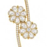 Crystal Cubic Zirconia Bangle Bracelet Set for Women | Gold & Silver Tone Baguette & Floral Design - Image 4
