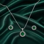 Round Halo Crystal Pendant Necklace & Stud Earrings Set for Women | Silver-Tone Crystal Jewelry | Clear, Pink & Green - Image 3