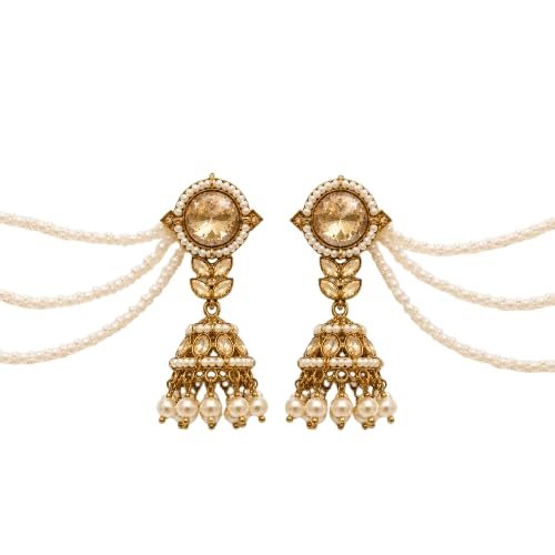 Gold Toned Pearl Chain Jhumka