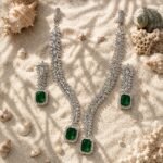 Silver Tone Emerald Green Stone Necklace Set for Women - Image 4