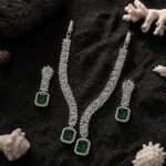 Silver Tone Emerald Green Stone Necklace Set for Women - Image 5