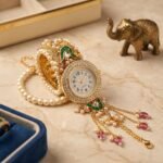Kashmiri Bracelet Watch for Women, Kundan Floral Design - Image 4